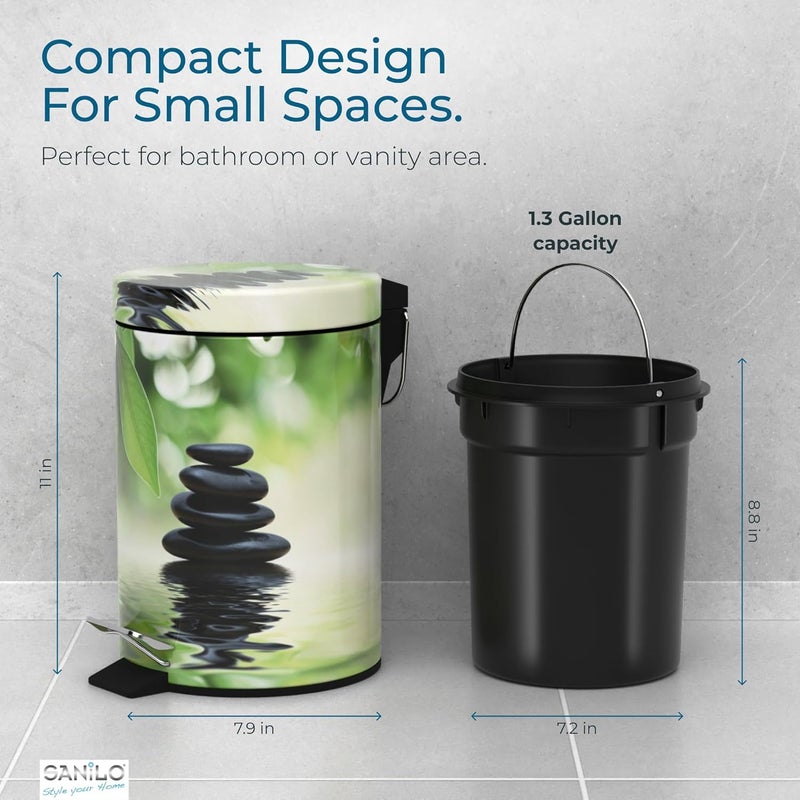 Sanilo Small Bathroom Trash Can with Lid [1.3 Gallon] - Lidded Tiny Trashcan for Garbage - Mini Metal Bin with Soft Closing Mechanism - Bath Room Accessoire Wastebin with Inner Bucket (Harmony) - Image 5